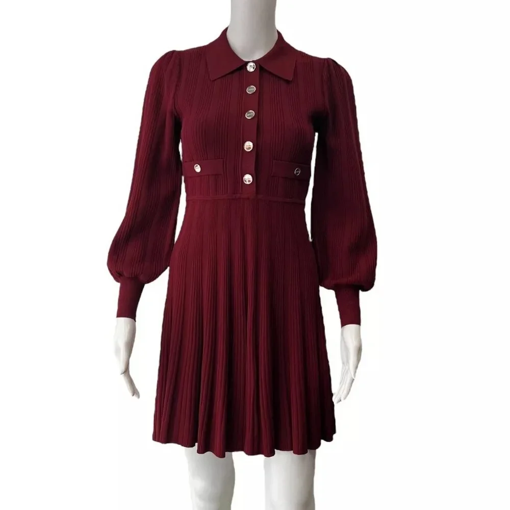 Sandro Burgundy Mini Dress - Picture 7 of 16
